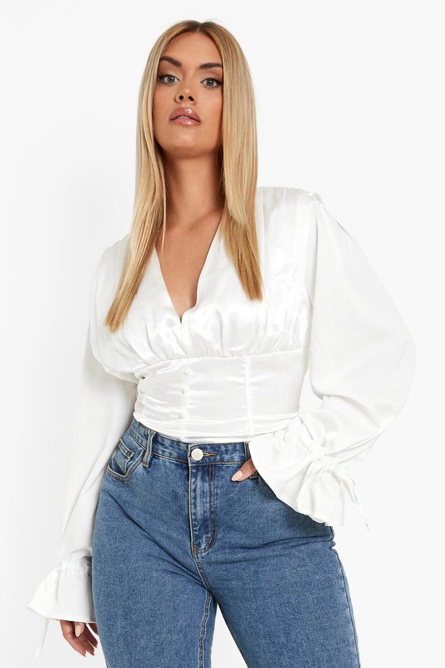 White Plus Plunge Button Through Blouse image number 1