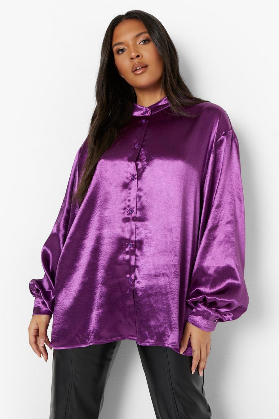 Plus Satin-Bluse, Purple image number 1
