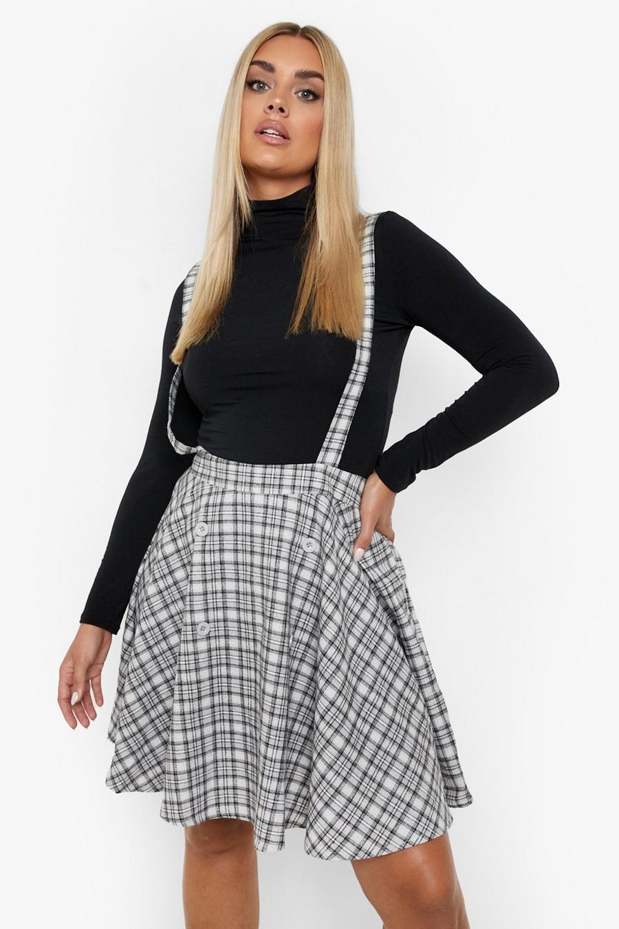 Grey Plus Woven Check Pinafore Skirt image number 1