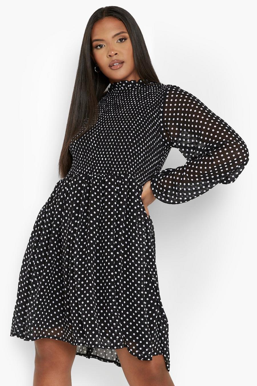 Black Plus Chiffon Polka Dot Skater Dress image number 1