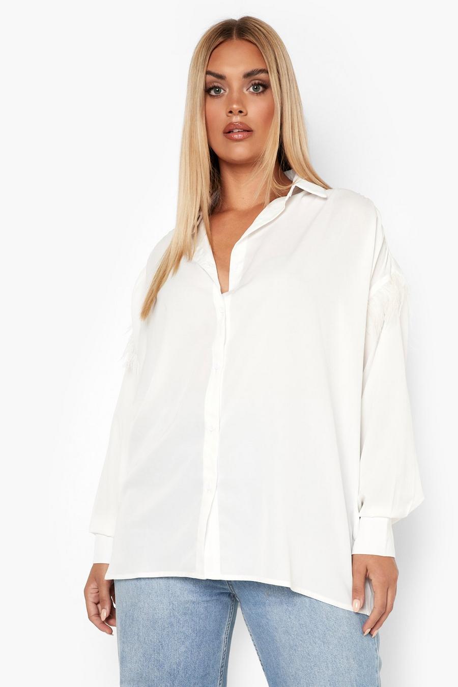 White Plus Feather Detail Shirt image number 1