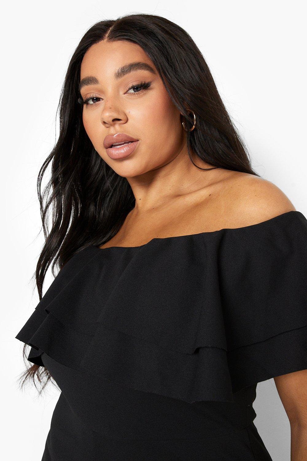 Black Off Shoulder Ruffle Detail Jumpsuit