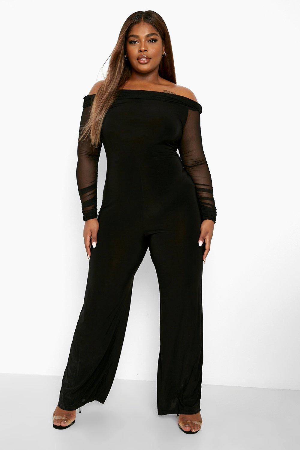 Plain off shoulder sales split sleeve regular jumpsuit