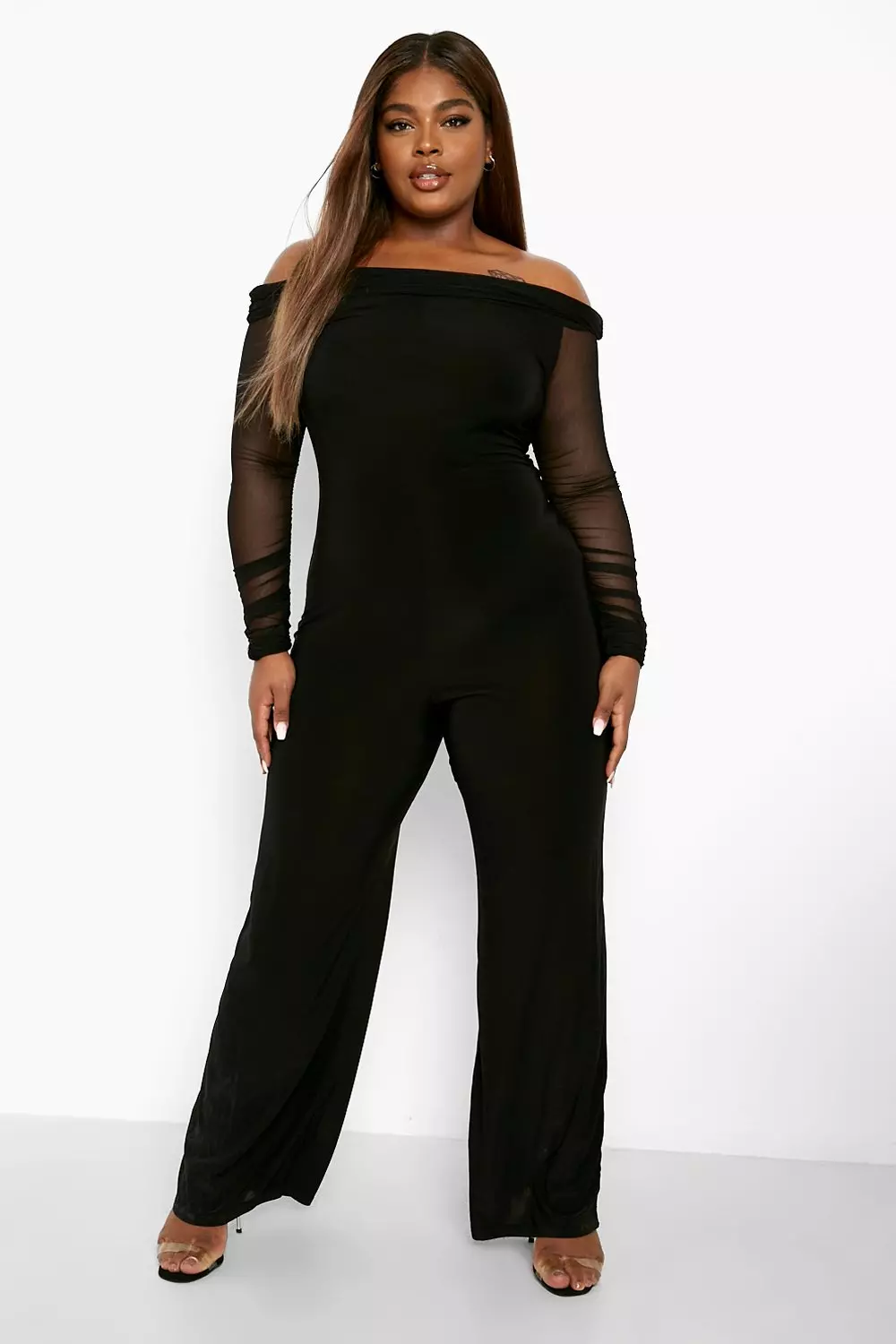 Black long sleeve off the shoulder jumpsuit online