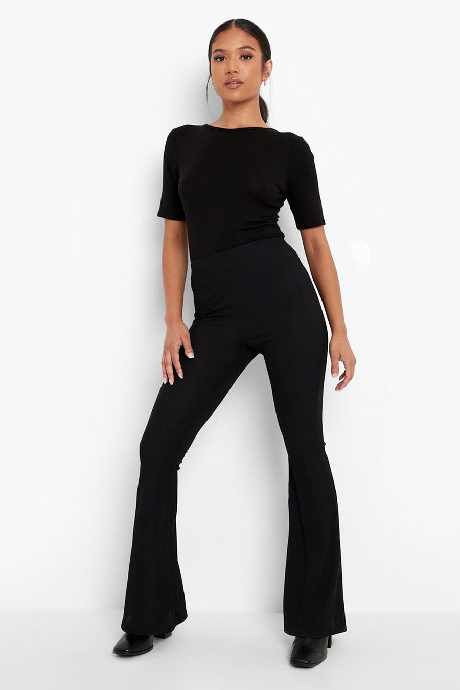שחור מכנסיים מתרחבים High Waist פטיט ארוגים מבד ג'רסי image number 1
