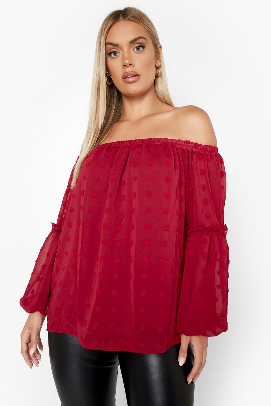 Berry Plus Oversized Dobby Off The Shoulder Top image number 1