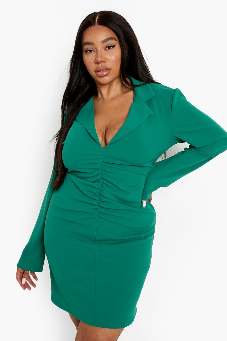 Green Plus Ruched Scuba Shirt Dress image number 1