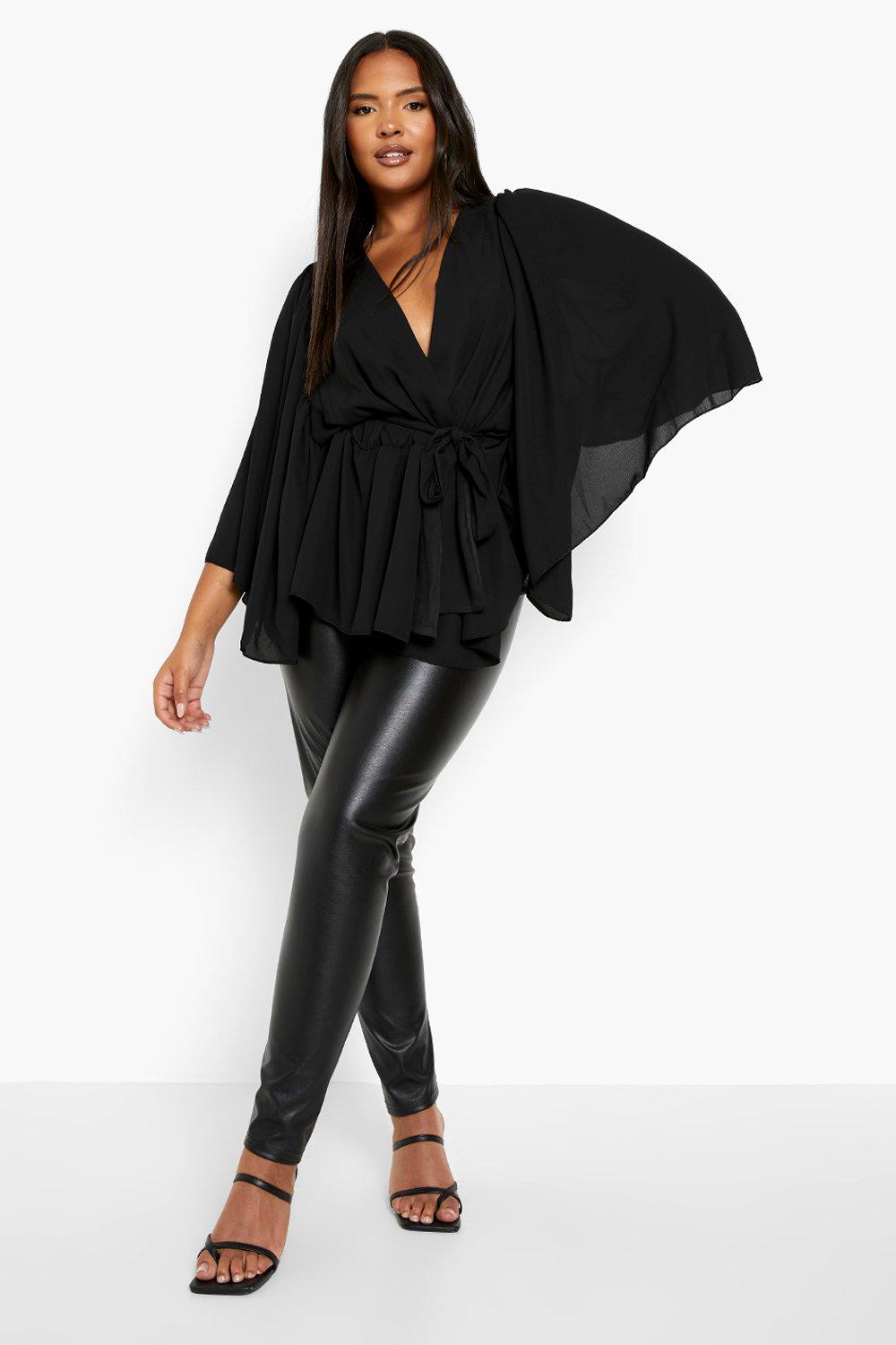 Plus Angel Sleeve Wrap Peplum Blouse