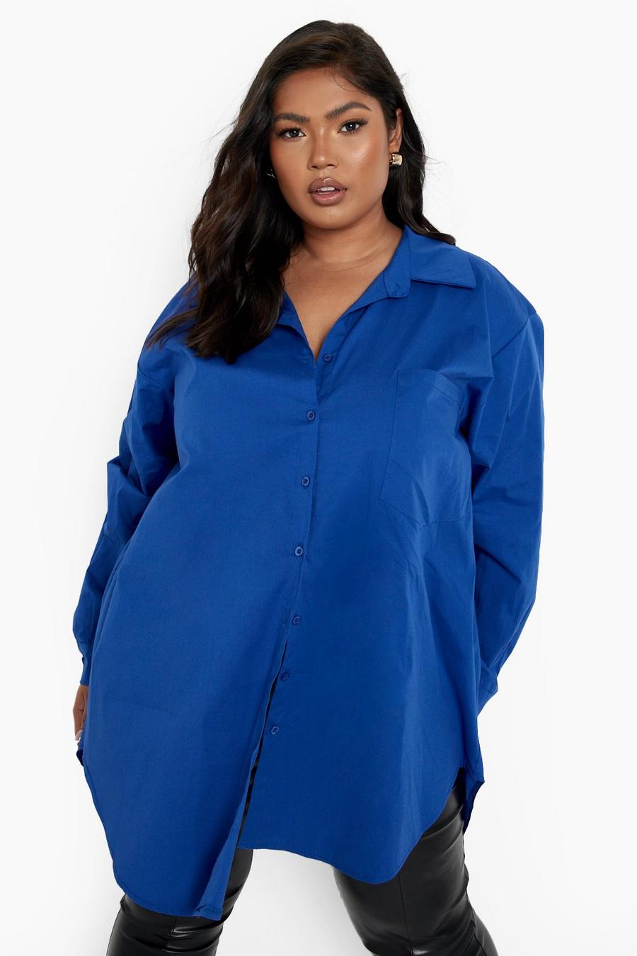 Cobalt azzurro Plus Oversized Cotton Shirt