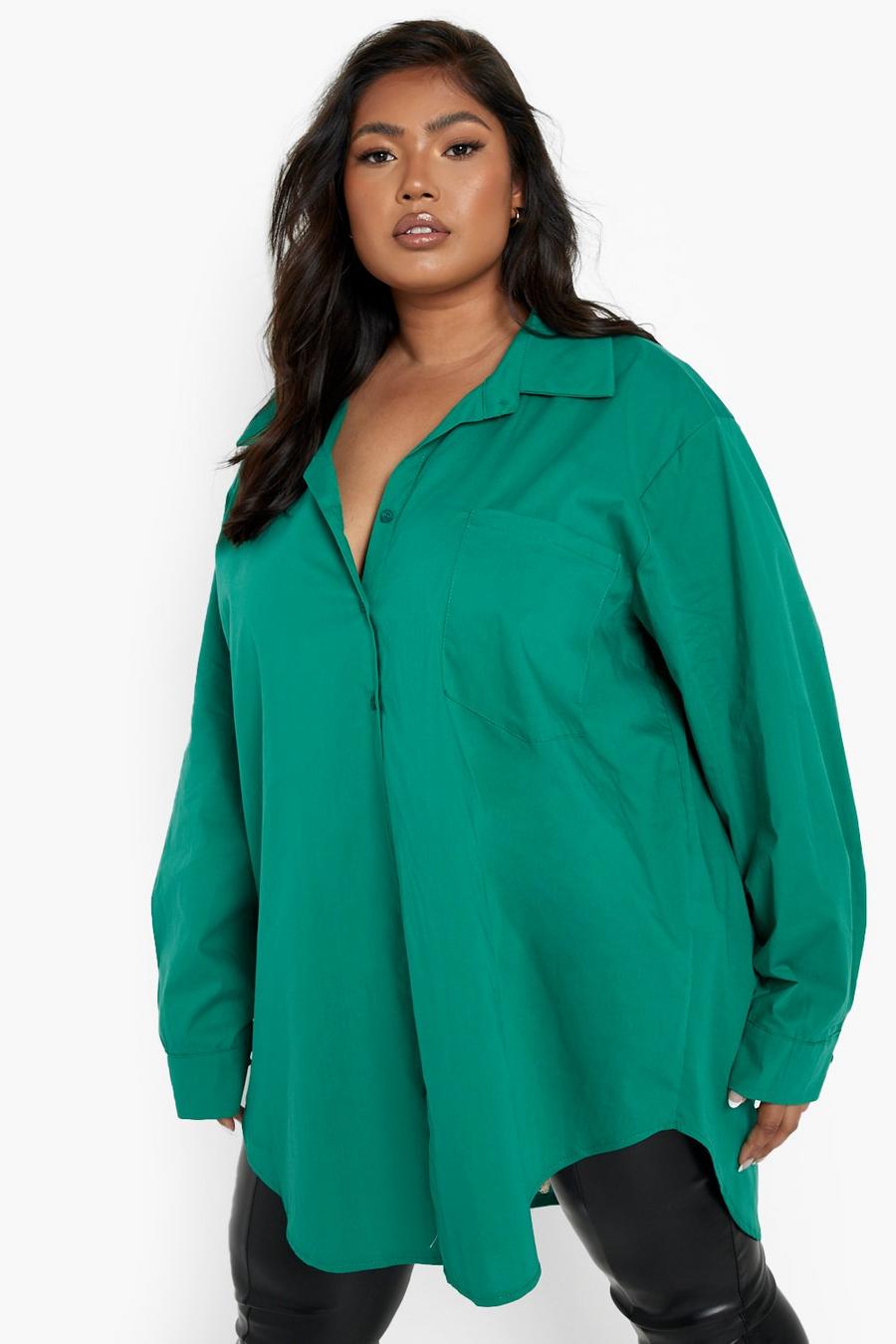 Camicia Plus Size in cotone oversize, Green image number 1