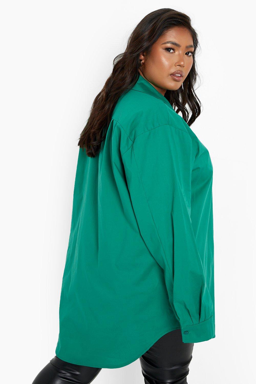 Women's Green Plus Oversized Cotton Shirt