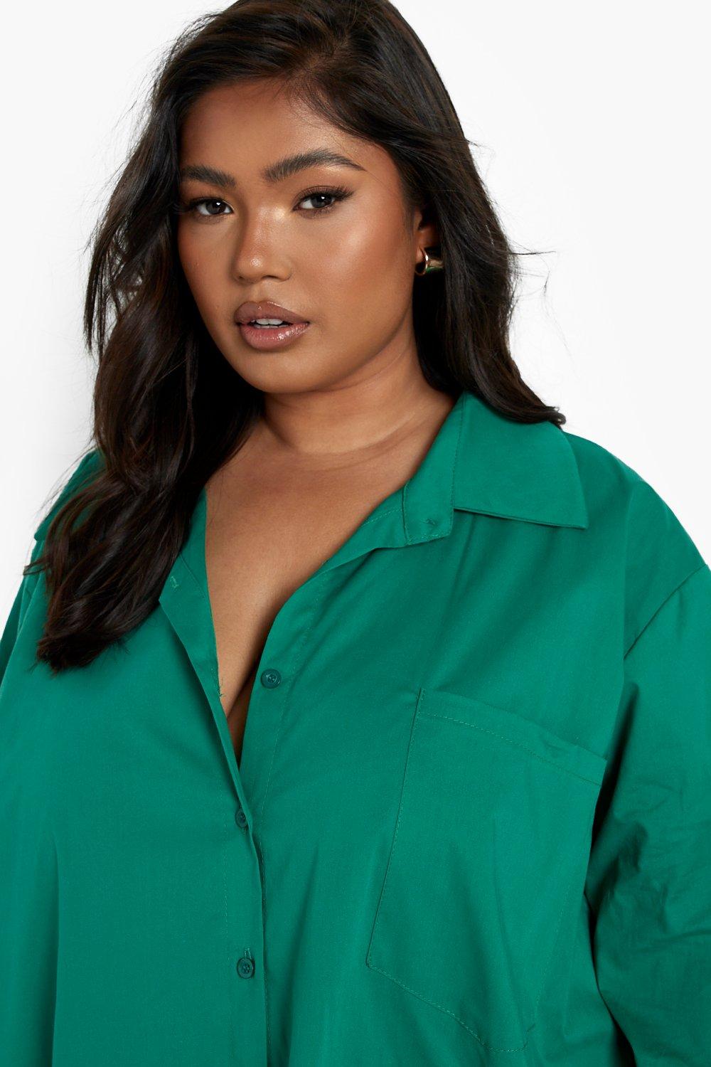 Women's Green Plus Oversized Cotton Shirt