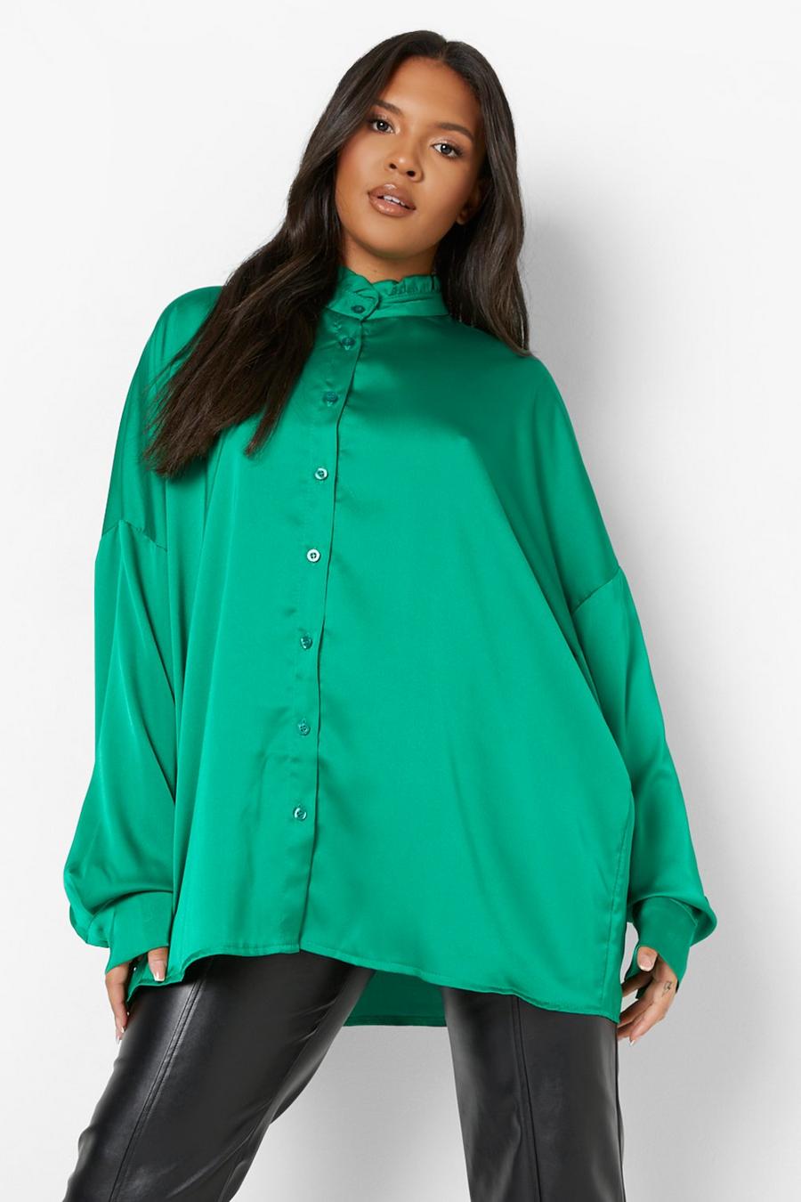 Green grön Plus - Oversize skjorta i satin