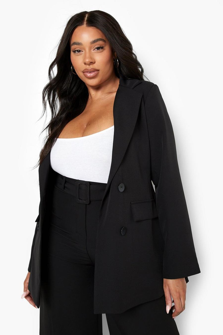 Black noir Plus Tailored Double Breasted Blazer