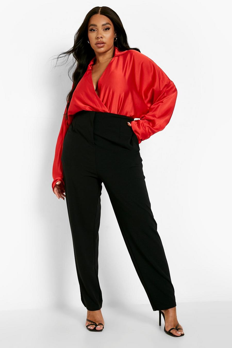 Red Plus Satin Oversized Collared Wrap Bodysuit image number 1