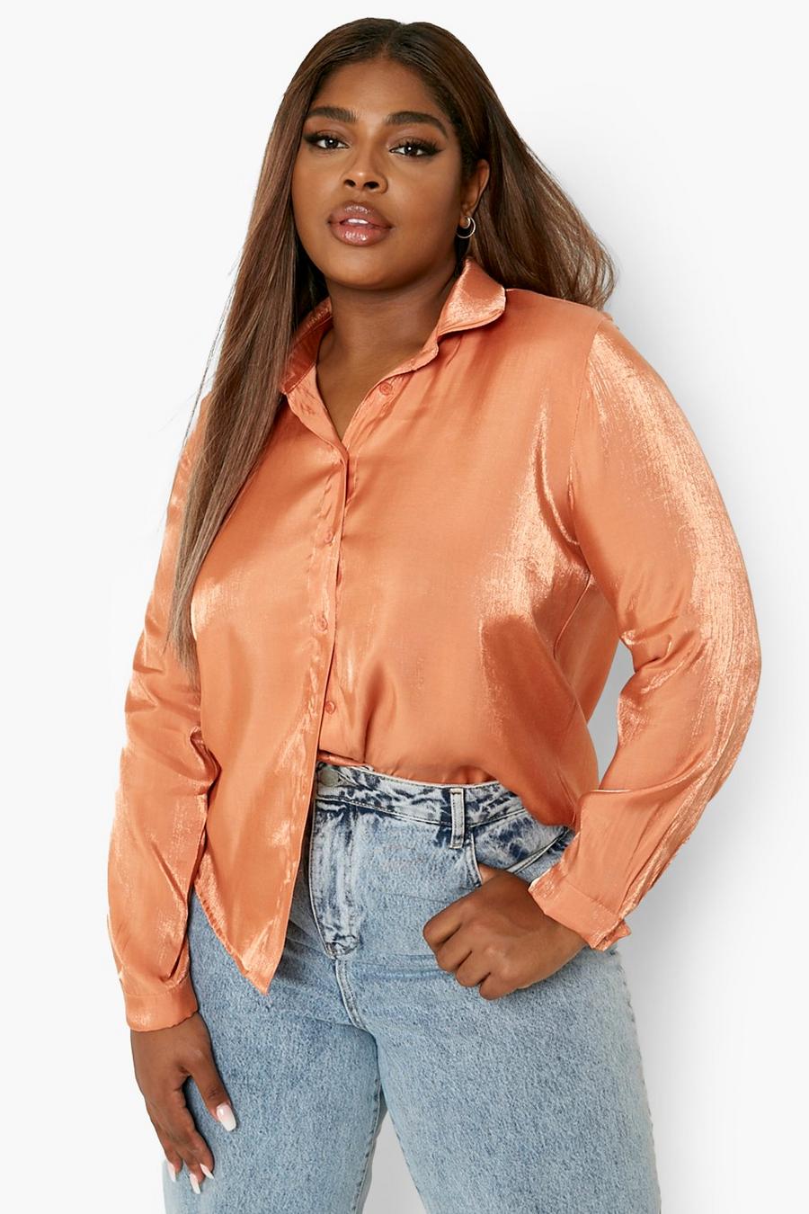 Orange Plus Premium Shimmer Satin Shirt image number 1