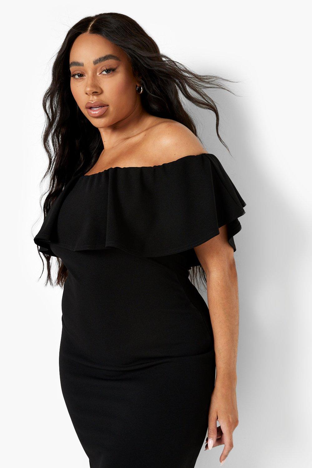 Black ruffle shop shoulder dress