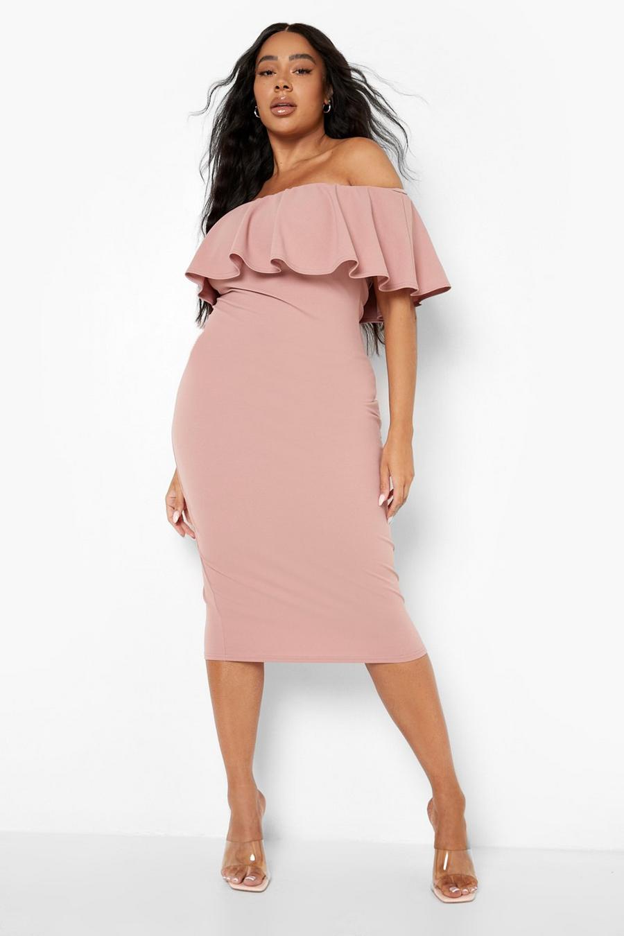 Blush pink Plus Off Shoulder Ruffle Midi Dress