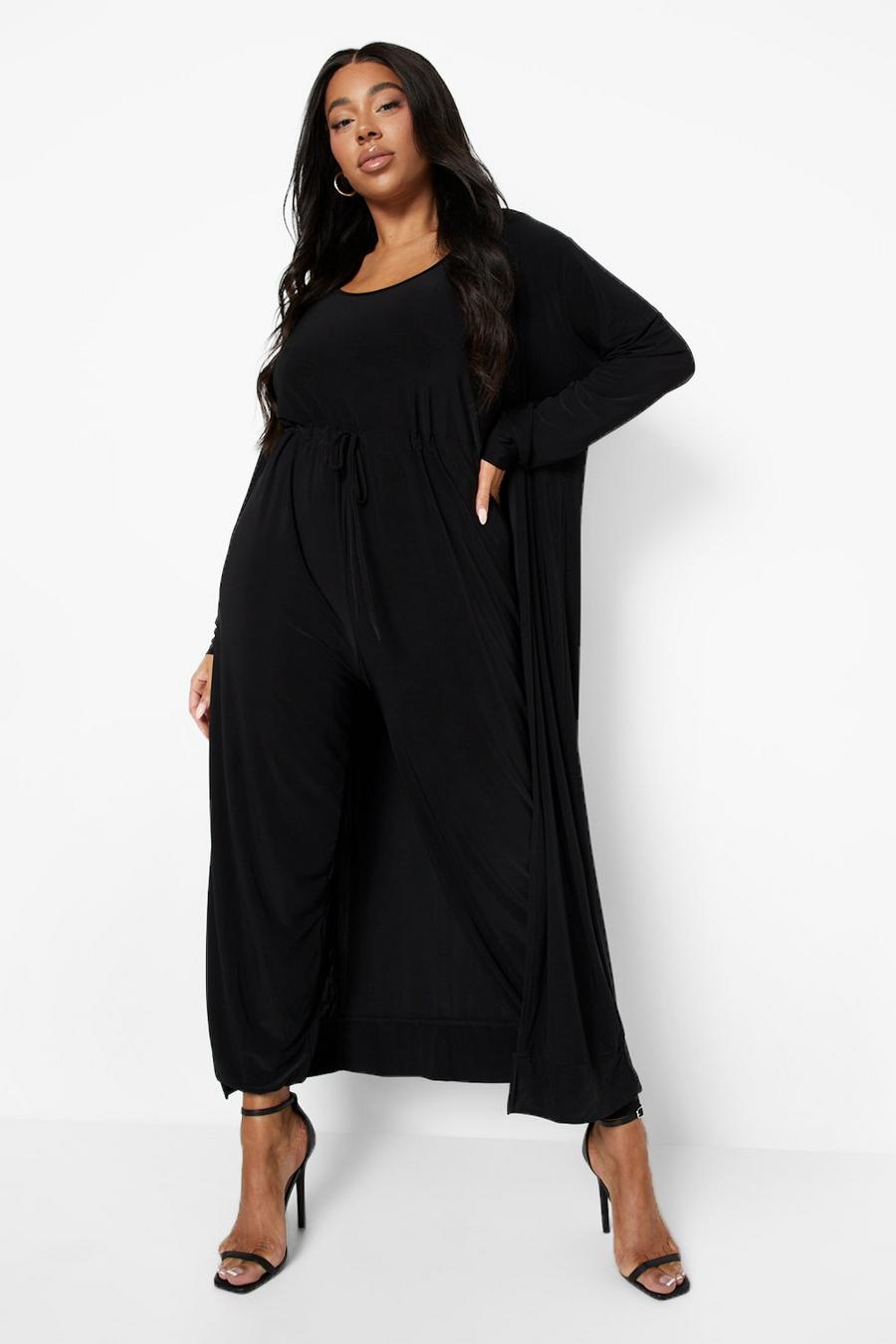Black Plus Slinky Jumpsuit And Maxi Duster Co-ord image number 1