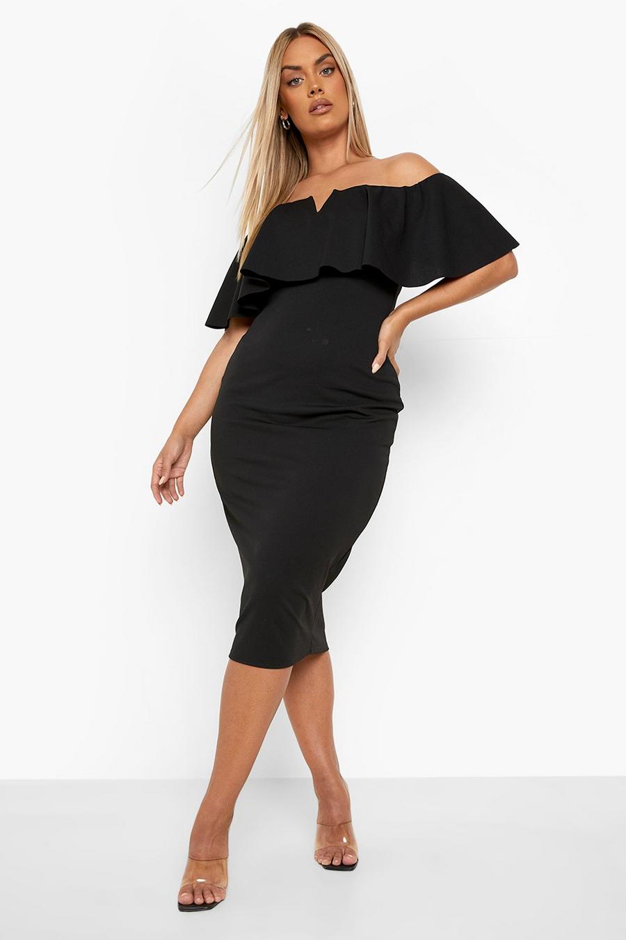 Black Plus Off Shoulder Ruffle Midi Dress image number 1