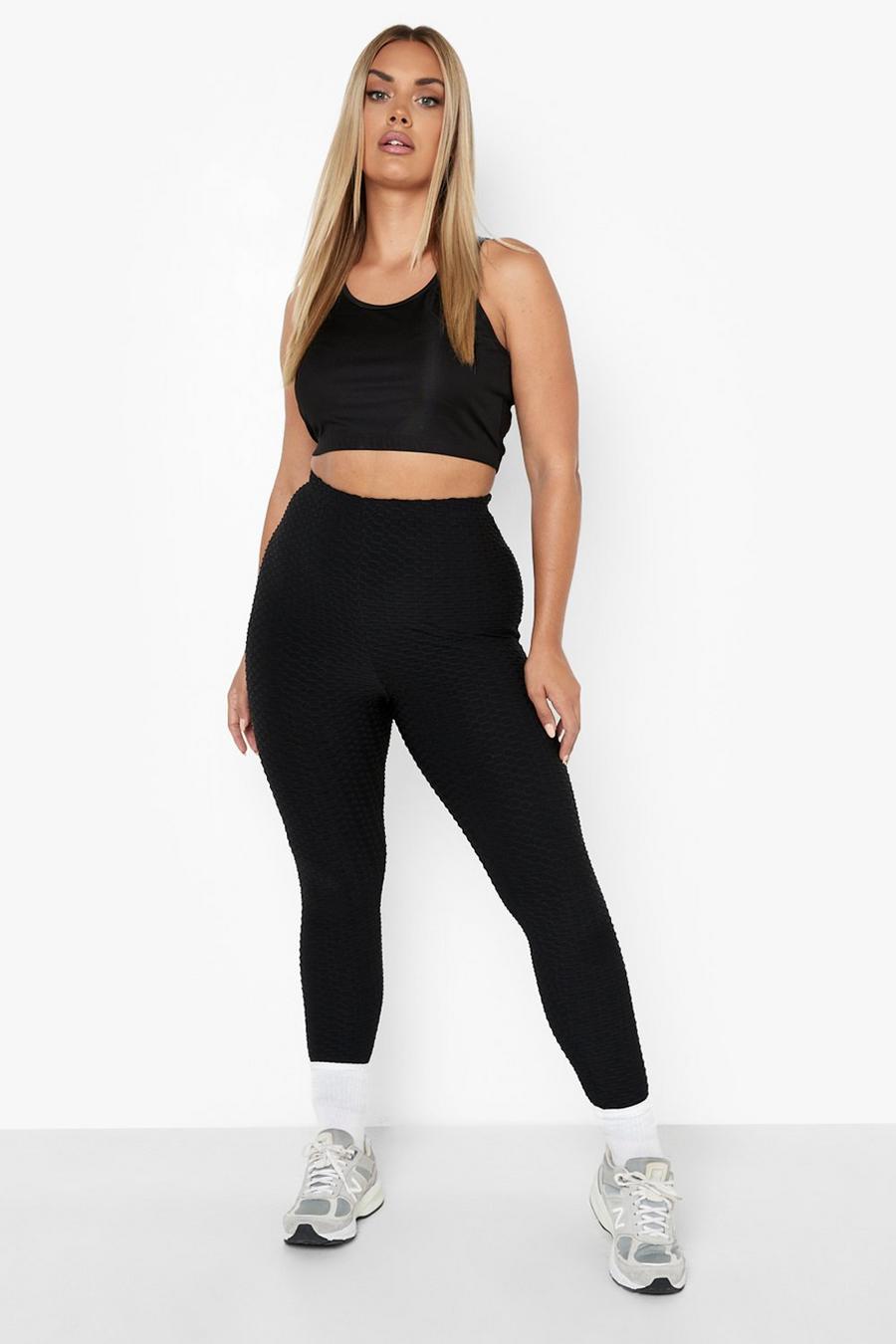 Black Plus Textured Booty Boosting Workout Leggings image number 1