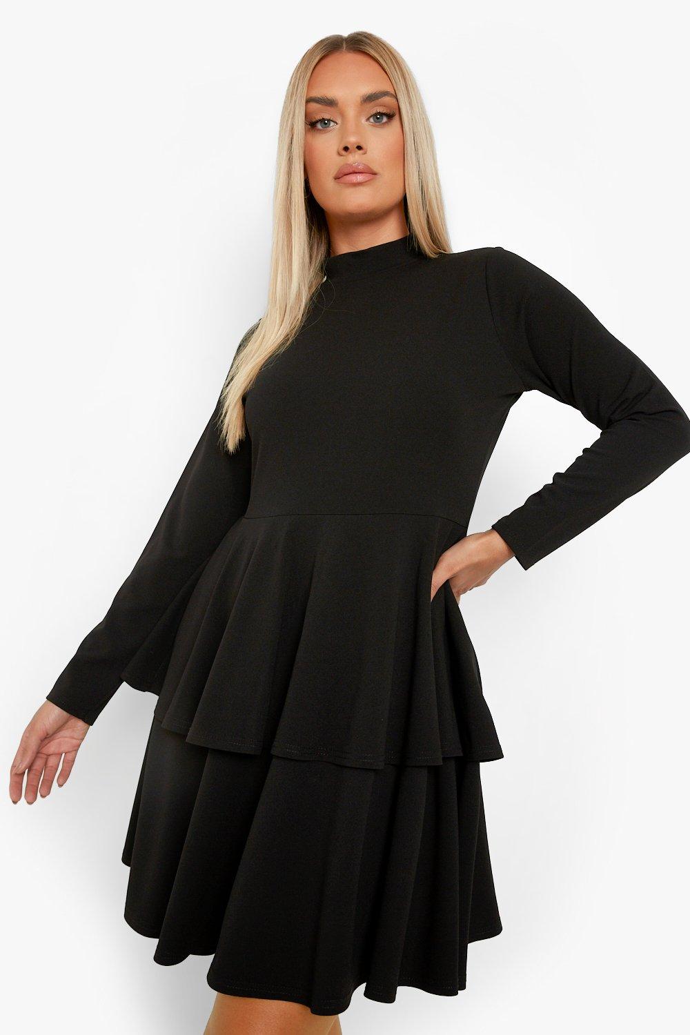 Plus High Neck Layered Skater Dress boohoo IL