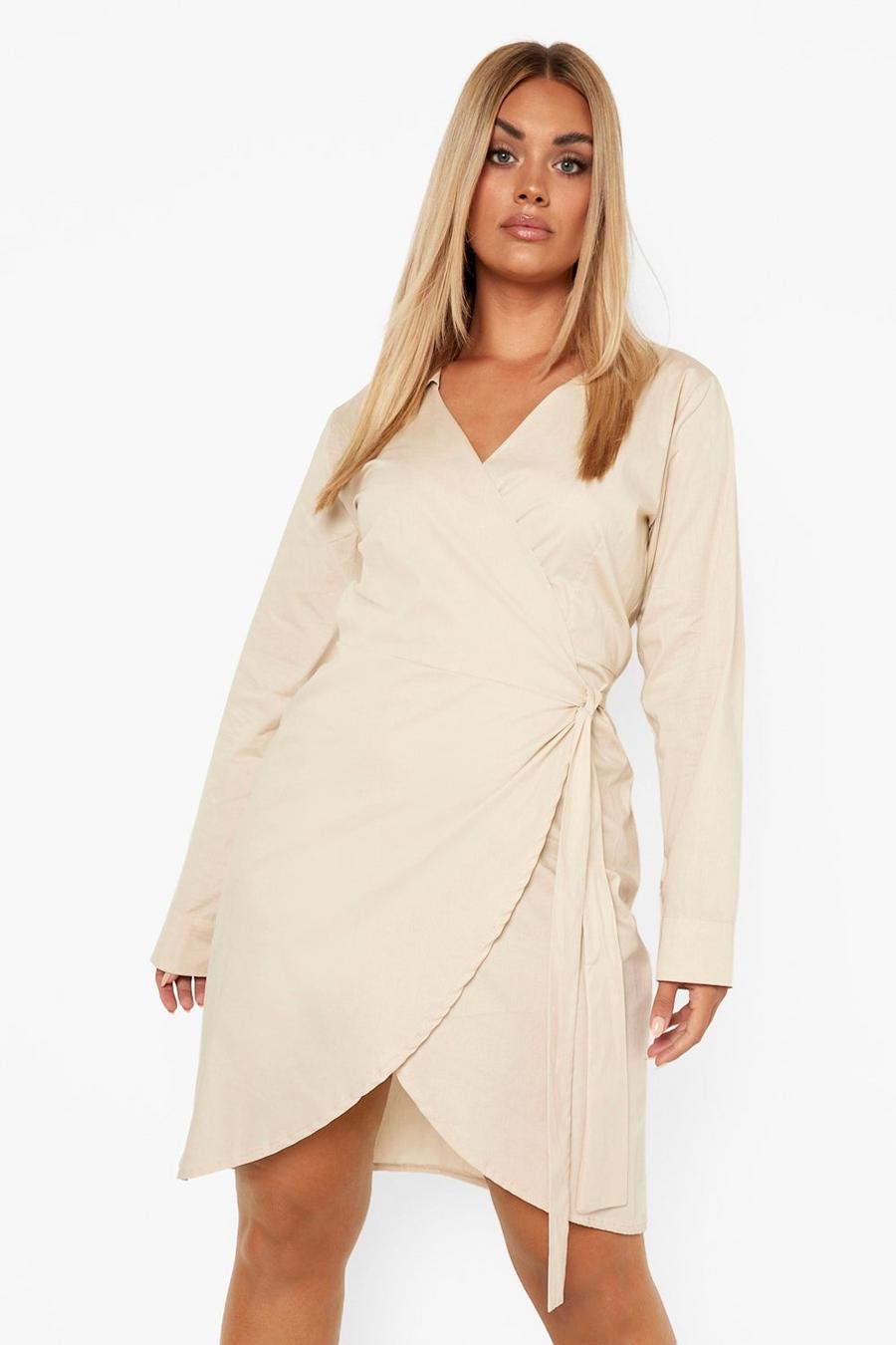 Camel beige Plus Woven Poplin Wrap Dress image number 1