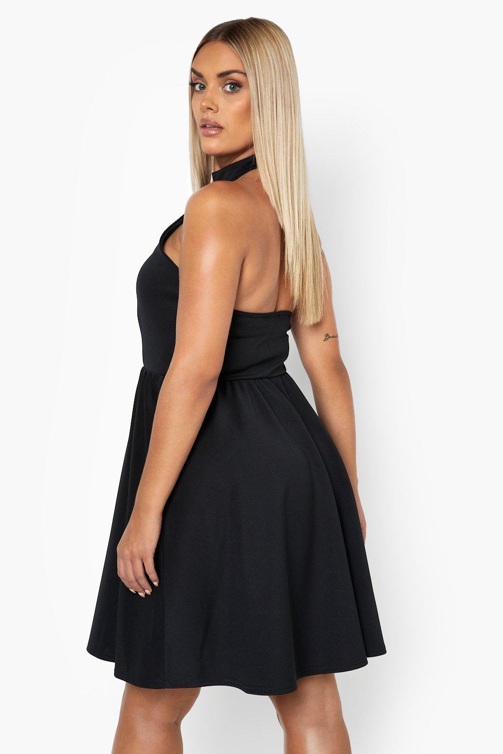 Black halter neck skater hot sale dress