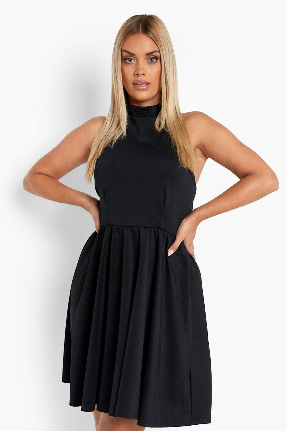 Plus Scuba Halter Neck Skater Dress