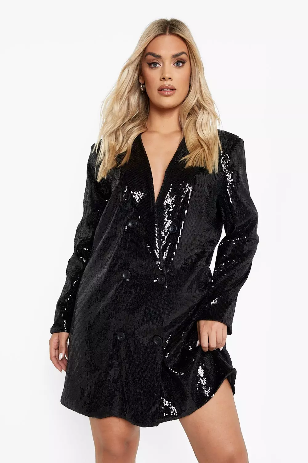 Black Plus Sequin Button Blazer Dress alternative image