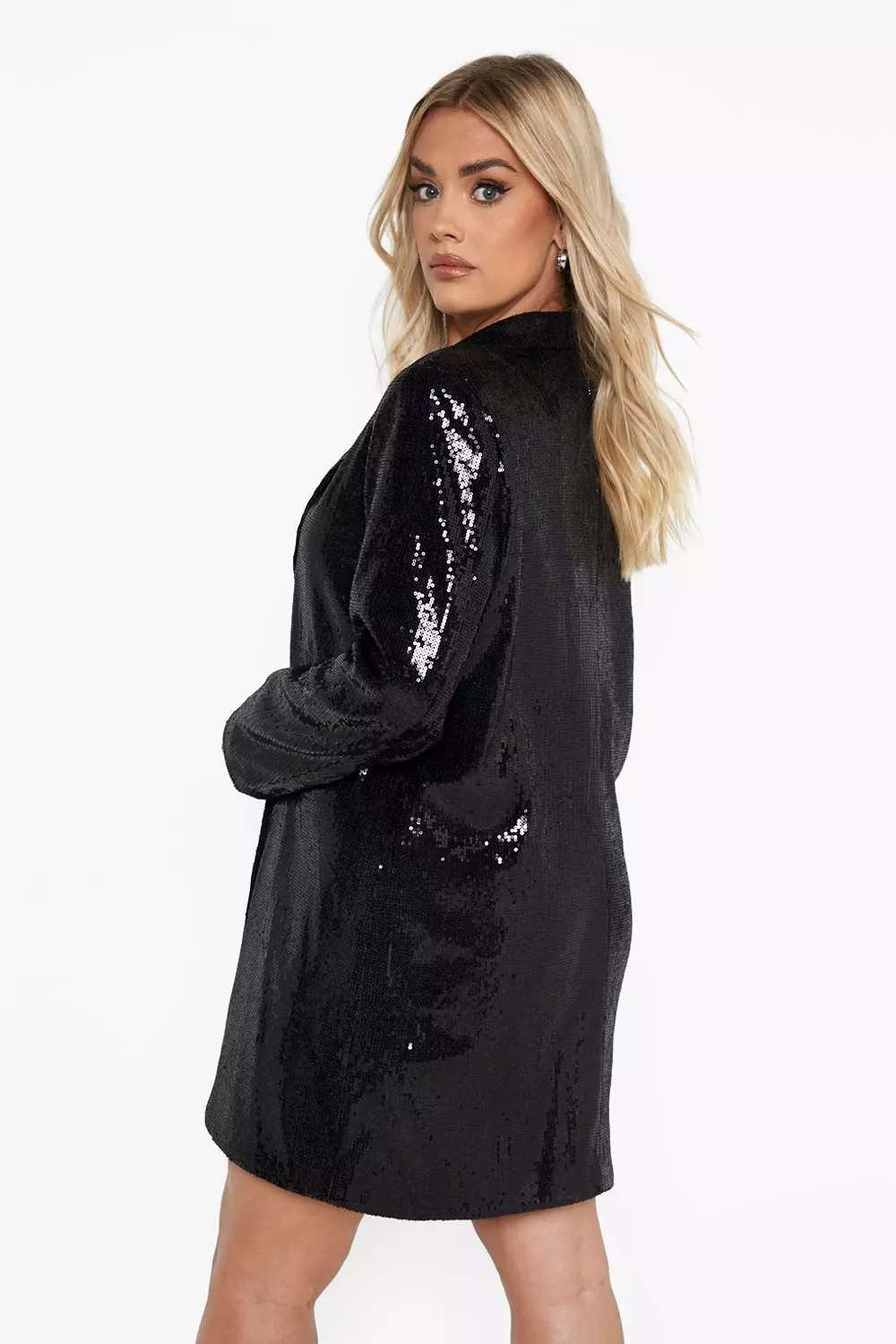 Black Plus Sequin Button Blazer Dress alternative image