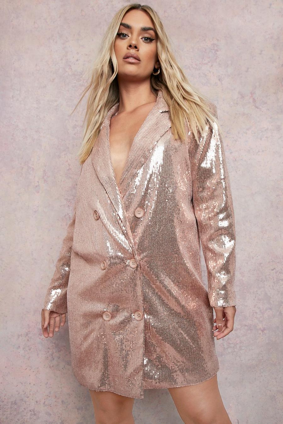 Gold metallic Plus Sequin Button Blazer Dress