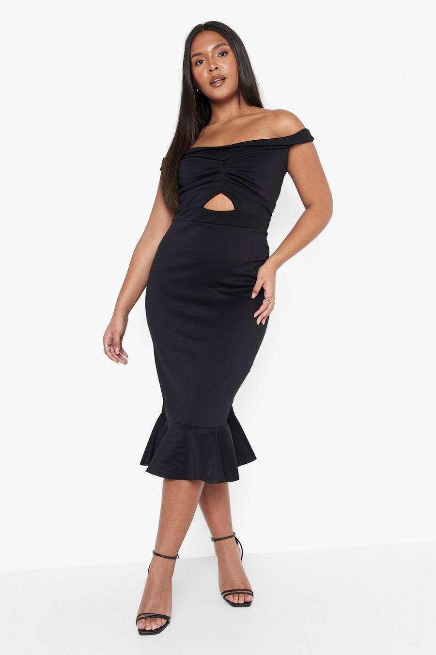 Black Plus Scuba Bardot Frill Hem Midi Dress image number 1
