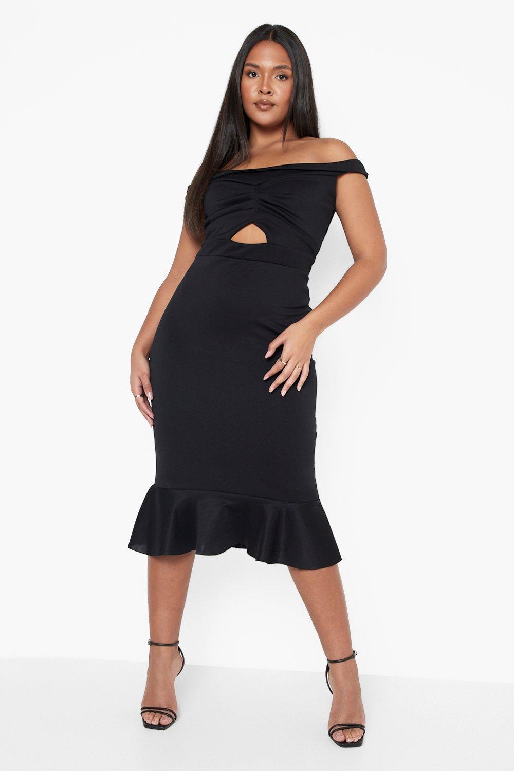 Plus Scuba Bardot Frill Hem Midi Dress boohoo NO