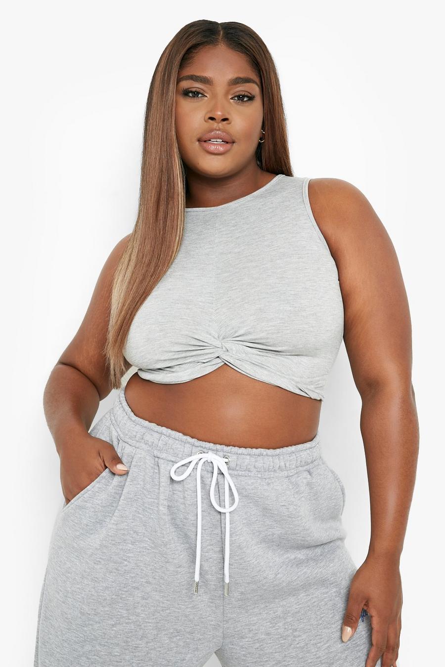 Grey Plus Wrap Front Gym Tank Top Top image number 1