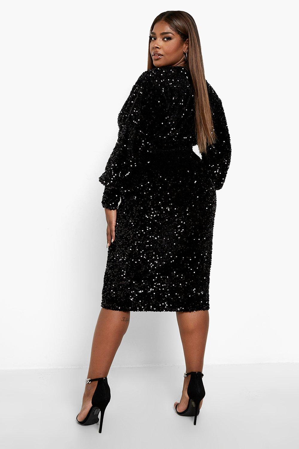 YOURS LONDON Plus Size Black Sequin Embellished Double Wrap Dress