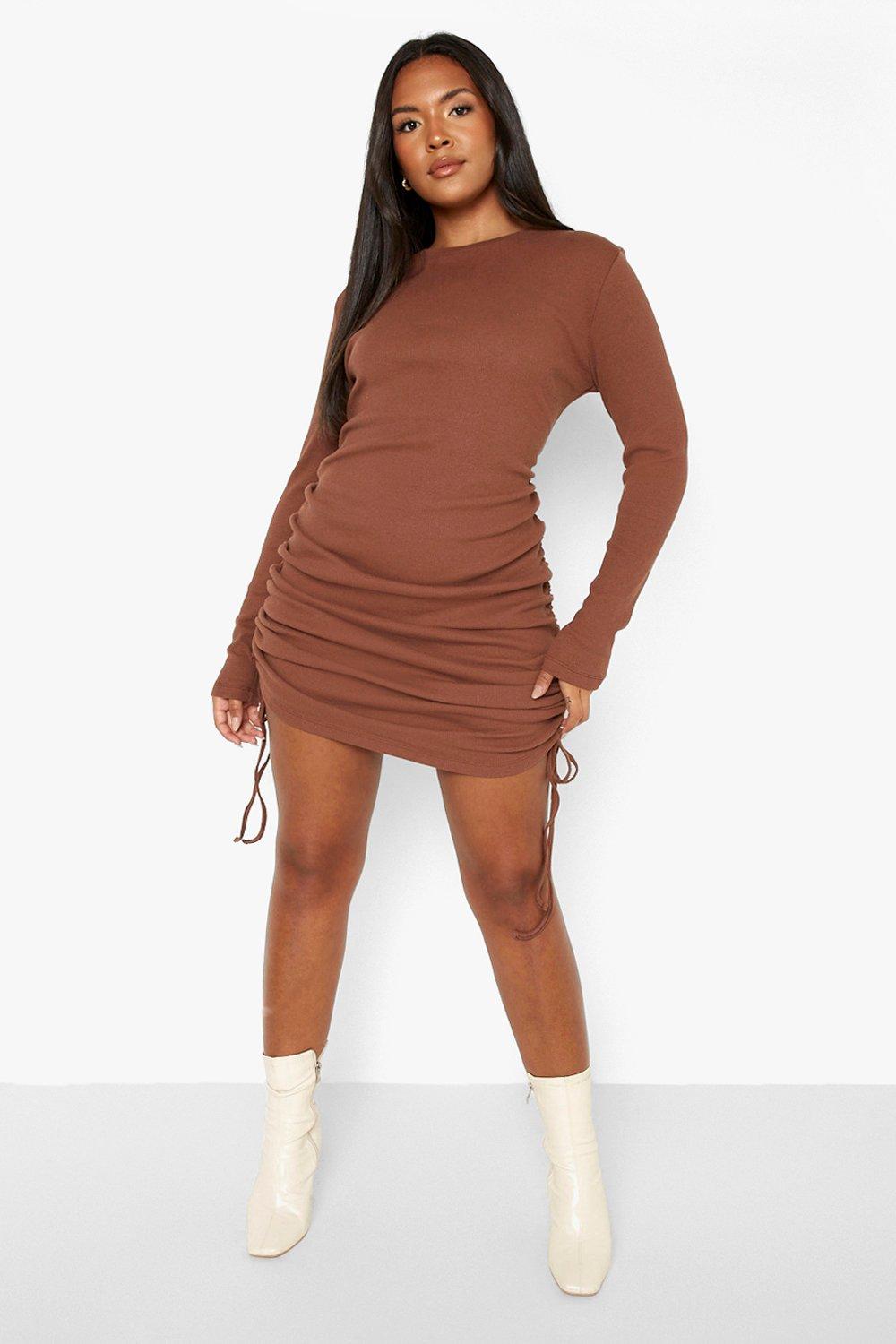 long sleeve ruched dress