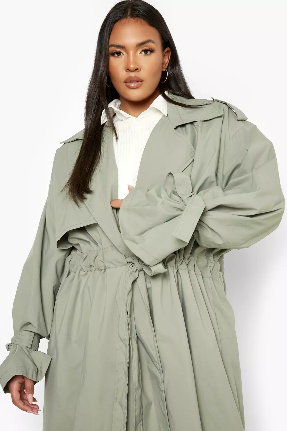 Plus size khaki store trench coat