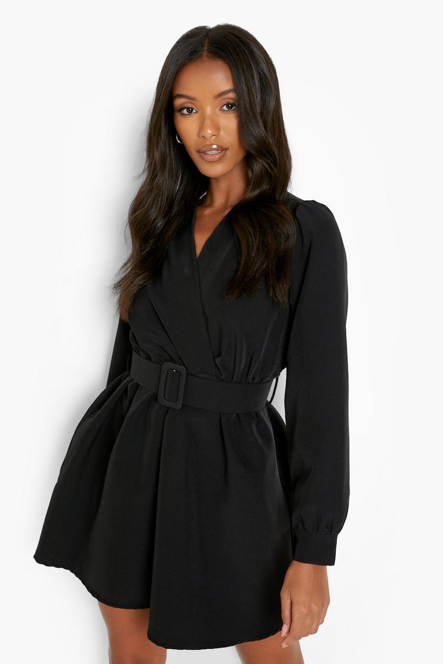 שחור שמלת סקייטר עם חגורה, פטיט image number 1