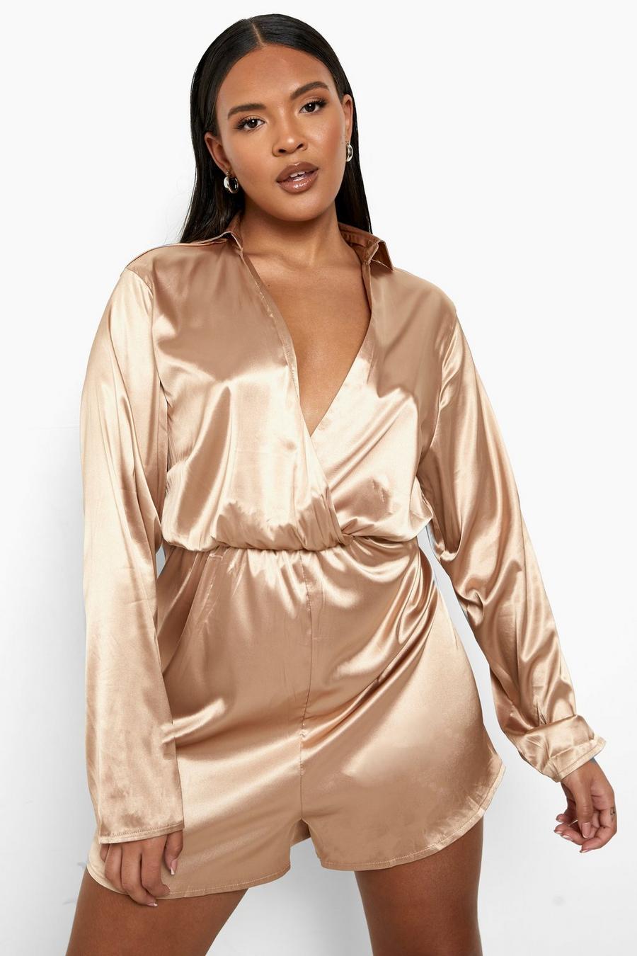 Champagne Plus Satin Collar Playsuit image number 1