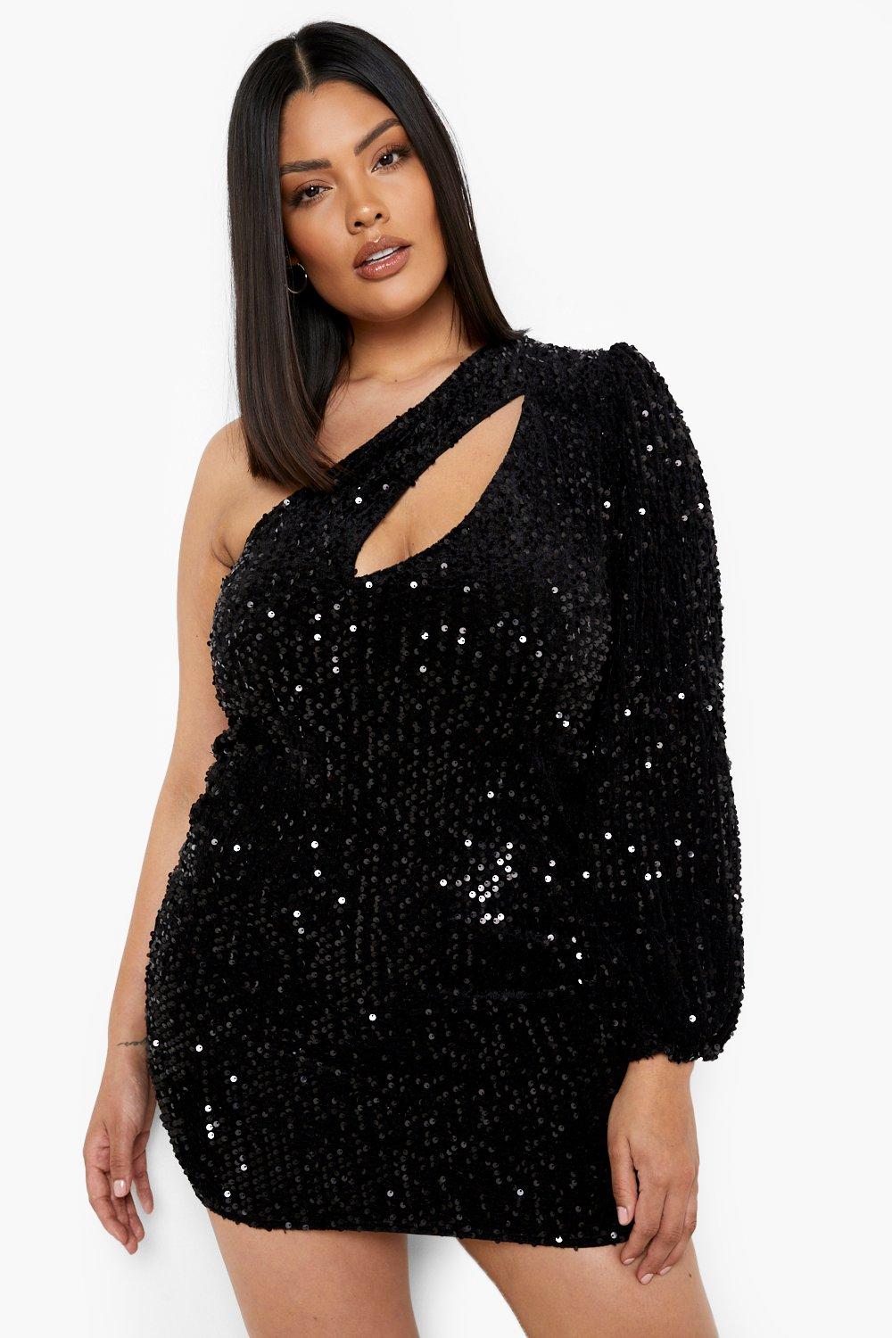 Plus Sequin Cut Out One Shoulder Dress ...