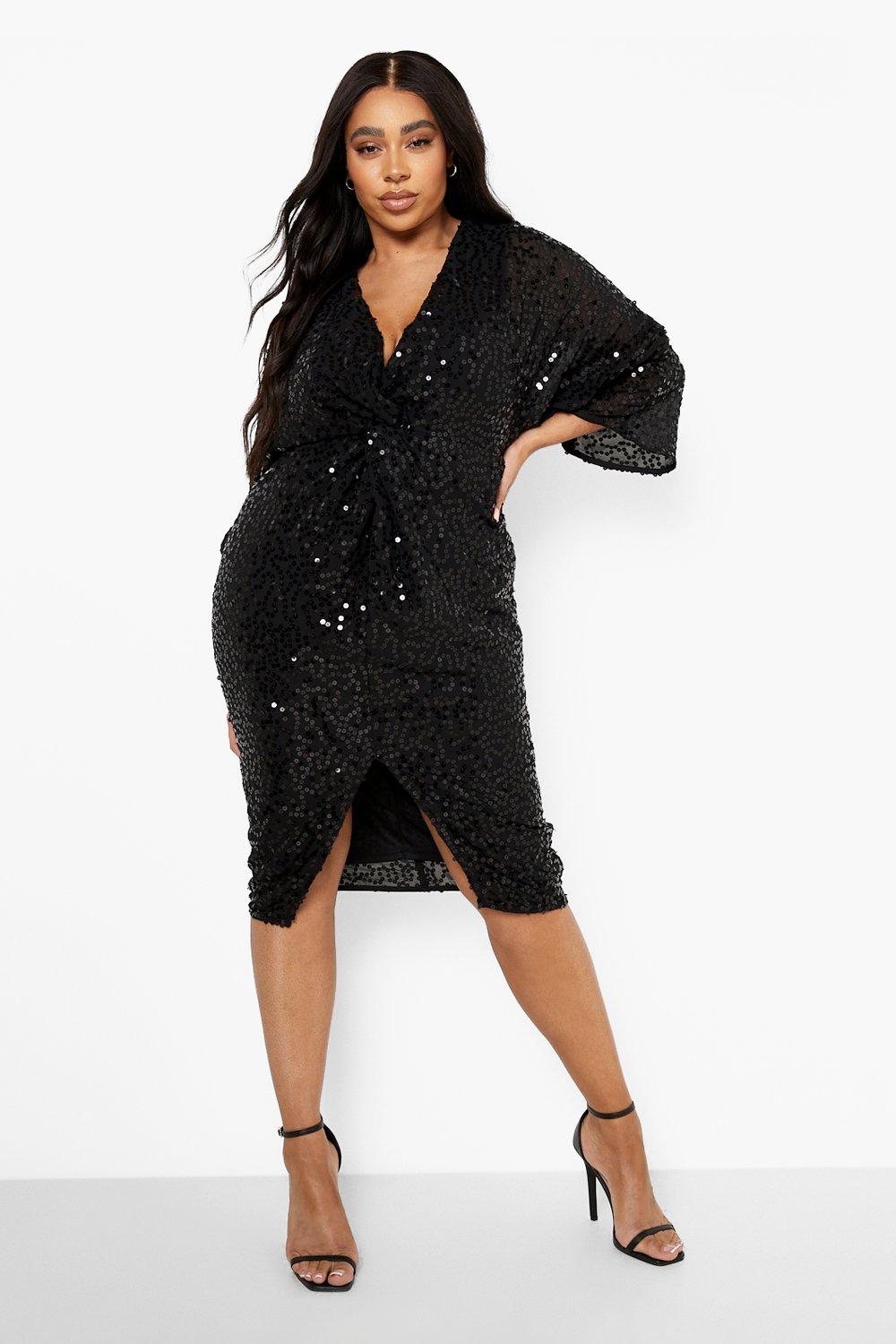 Plus Sequin Twist Front Midi Dress | boohoo USA