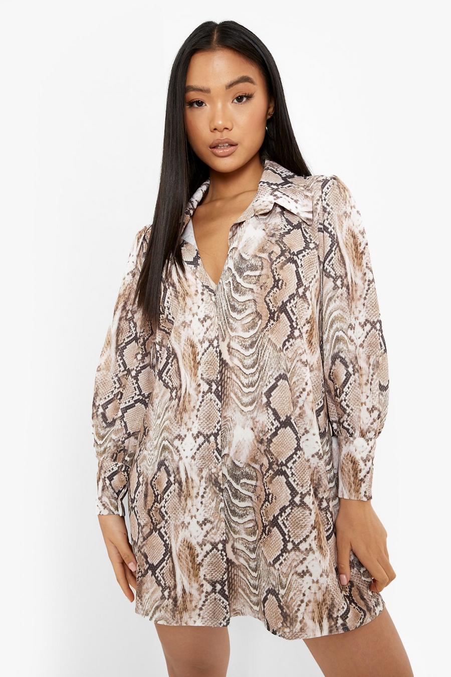 Natural Petite Snake Print Shirt Dress image number 1