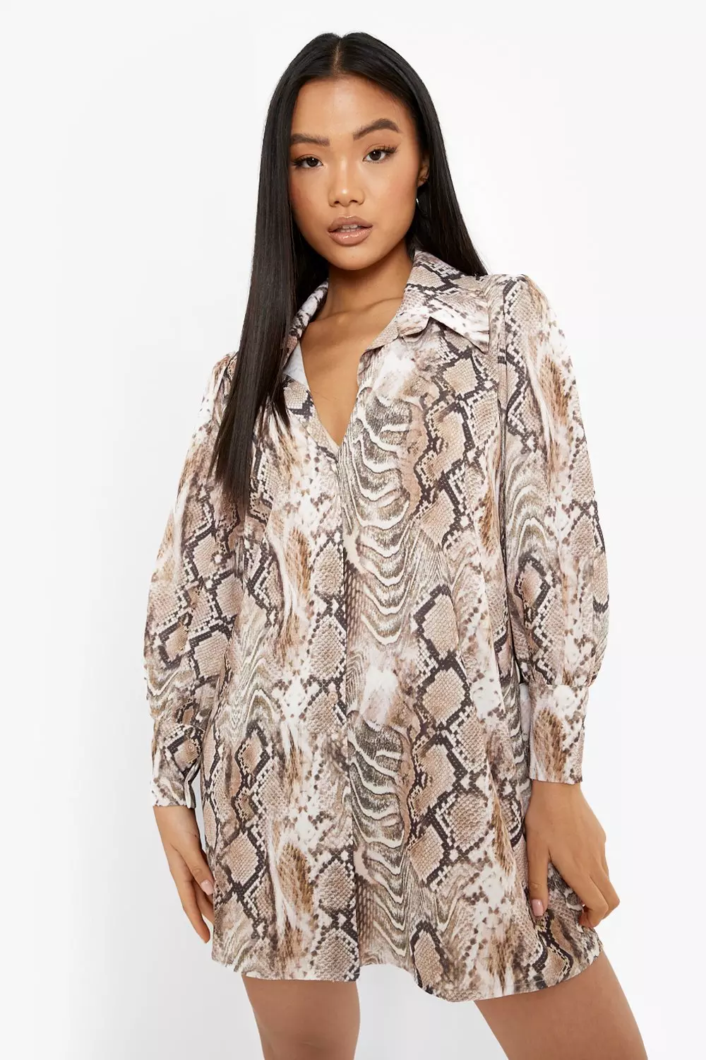 Long snake cheap print shirt dress