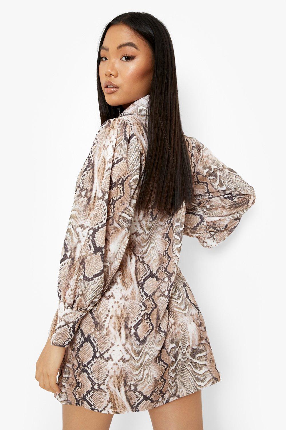 Petite Snake Print Shirt Dress boohoo NO