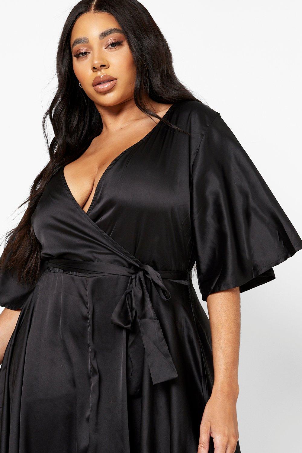 Plus size silk wrap dress online