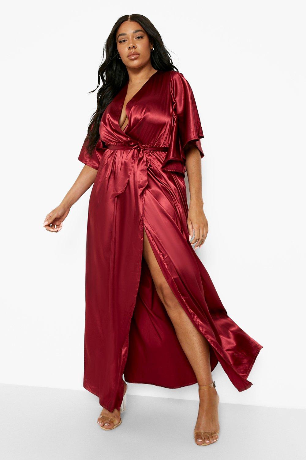 Wine satin maxi store dress