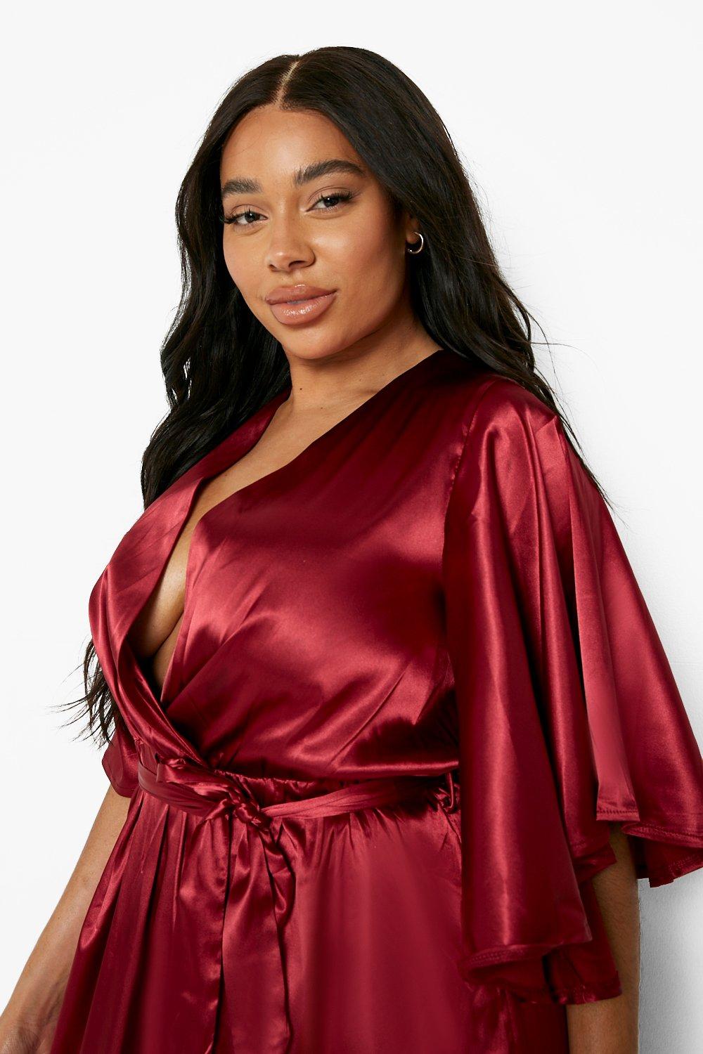 Plus Angel Sleeve Satin Maxi Dress