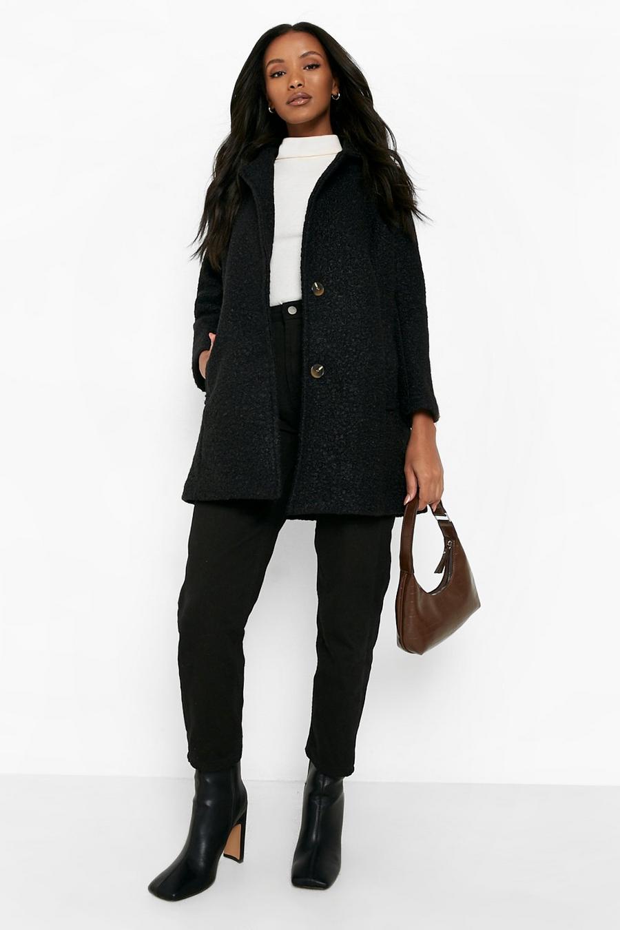 Black Petite Textured Wool Look Tailored Coat image number 1
