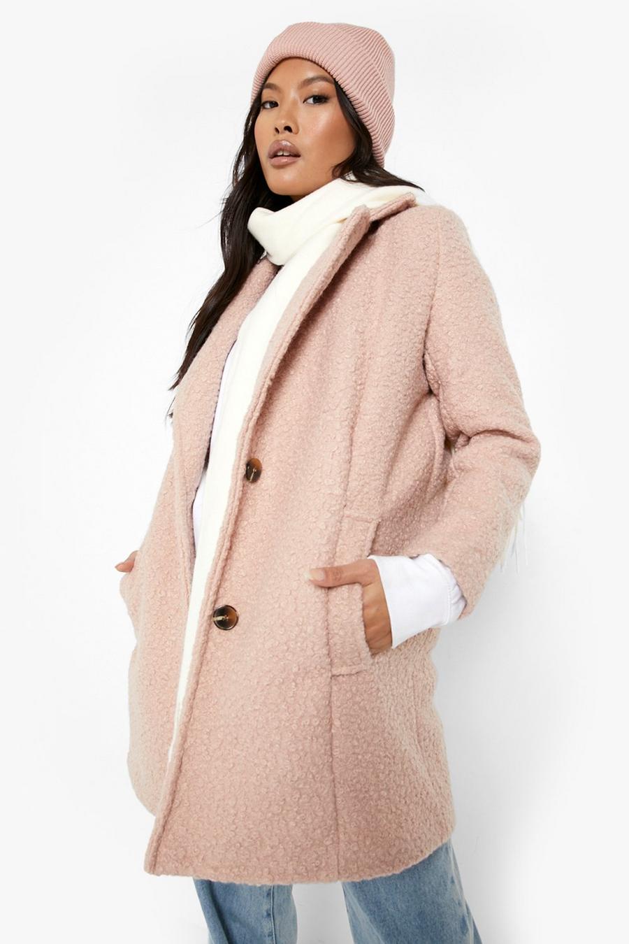 Blush pink Petite Textured Wool Look Tailored Coat
